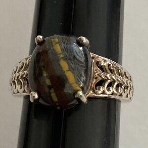 Vintage Sterling Silver Tigers Eye Ring Size 6.75 Signed STS 925 4g